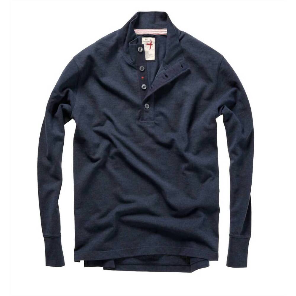 NEW RELWEN men's pique button mock top in navy
